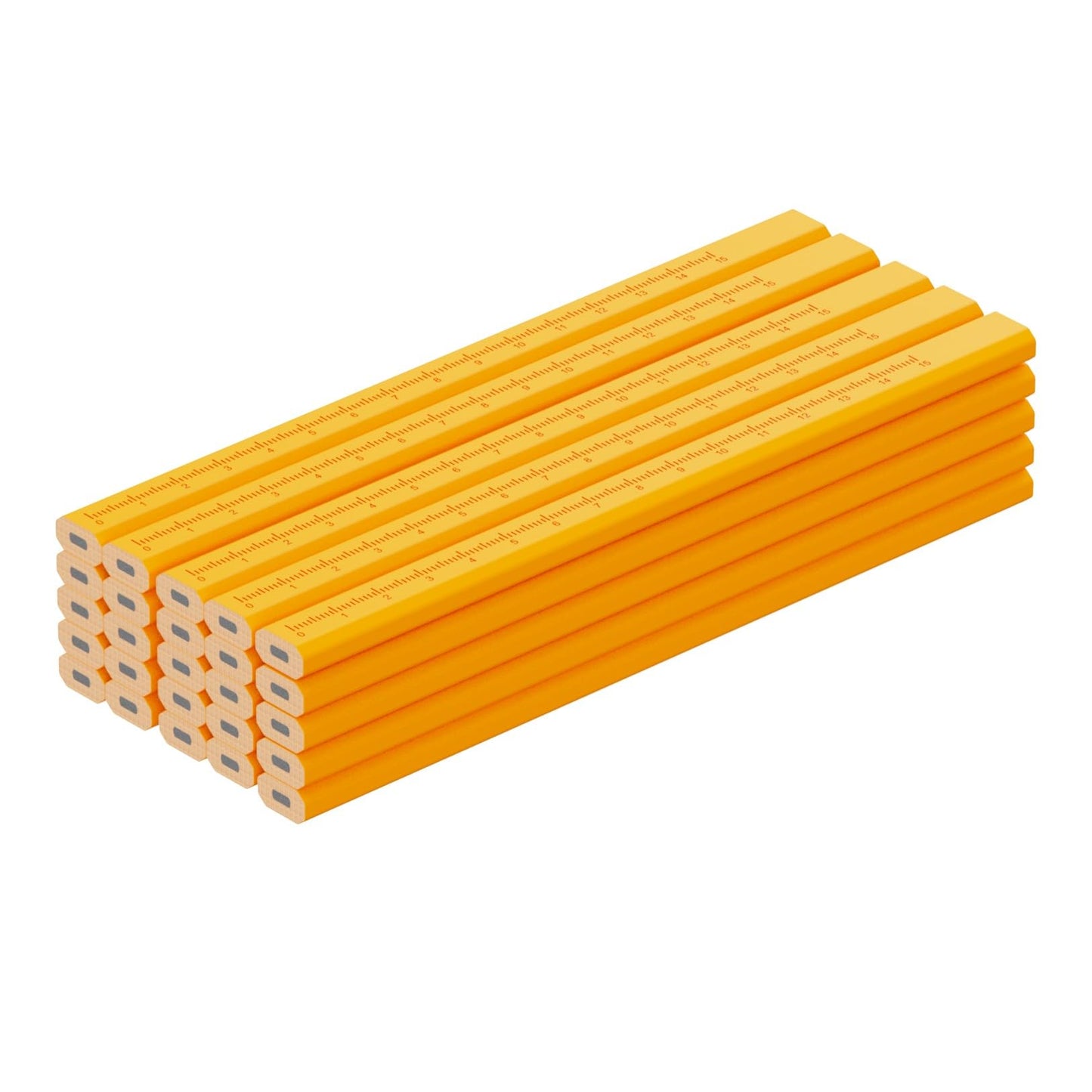 25 Pack Carpenter Pencils with Ruler - Flat Yellow Octagonal Woodworking Pencils for Construction, Marking, Framing - Hard HB Graphite