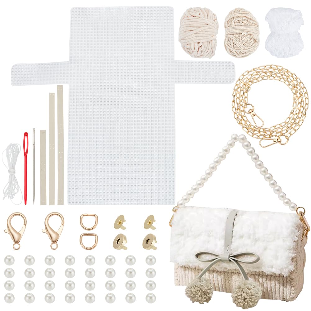 WADORN DIY Knitting Crochet Handbags Kit, Mesh Plastic Canvas Kit for Shoulder Bags DIY Knitting Crochet Crossbody Bag Materials Handmade Purse Stitching Set for Crafting Embroidery Projects, Linen
