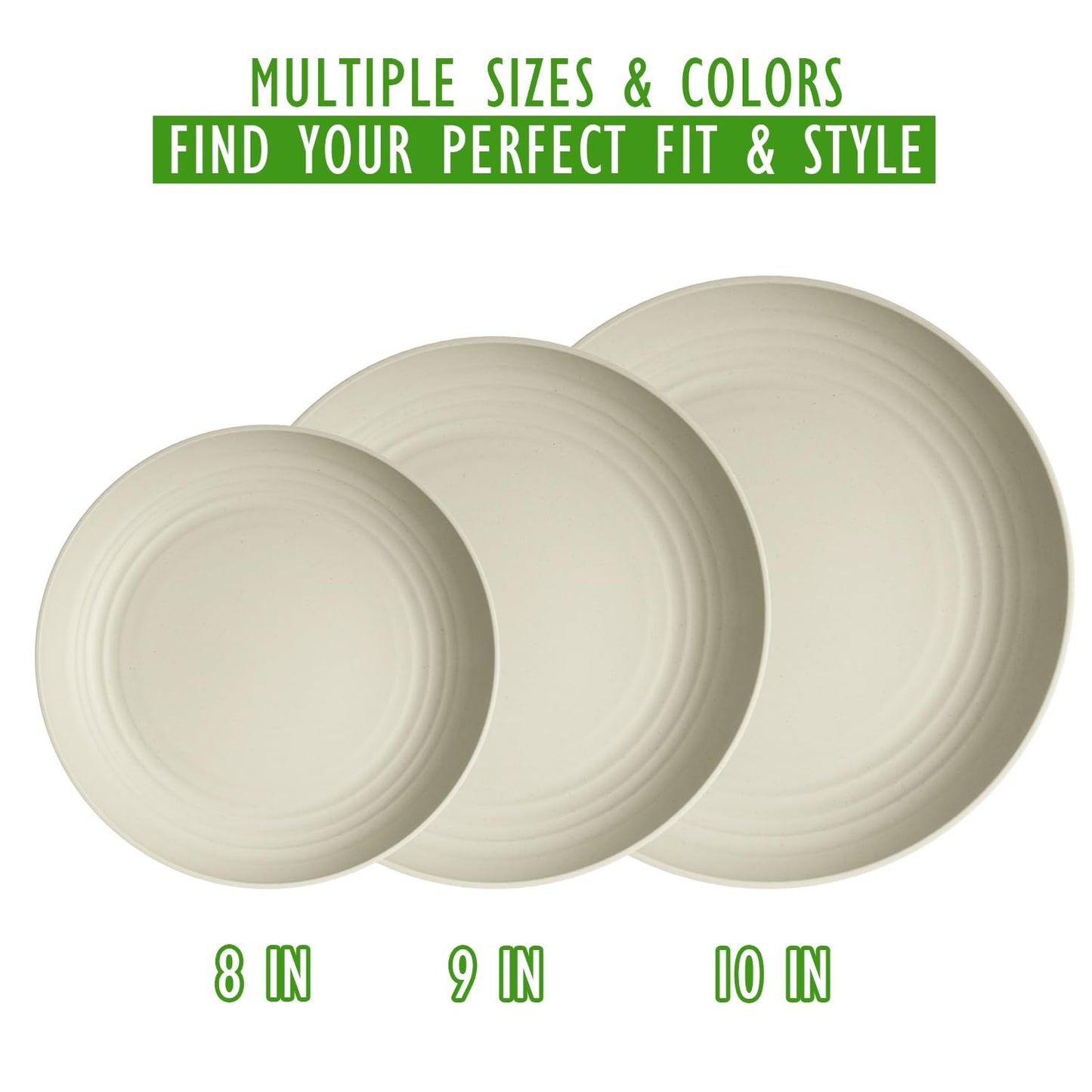 Perlapoc Wheat Straw Plates 6-Piece Set, 10 Inch Unbreakable Deep Dinner Plates, Reusable Plastic Plates Microwave and Dishwasher Safe BPA-Free for Family, Daily Use, LightGrey
