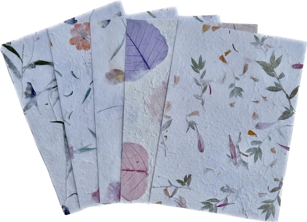 Handmade Mulberry Paper Sheets Thick A4 Variety Textured Patterns for Painting, Writing, Decorative Card Making DIY Craft, 20pcs