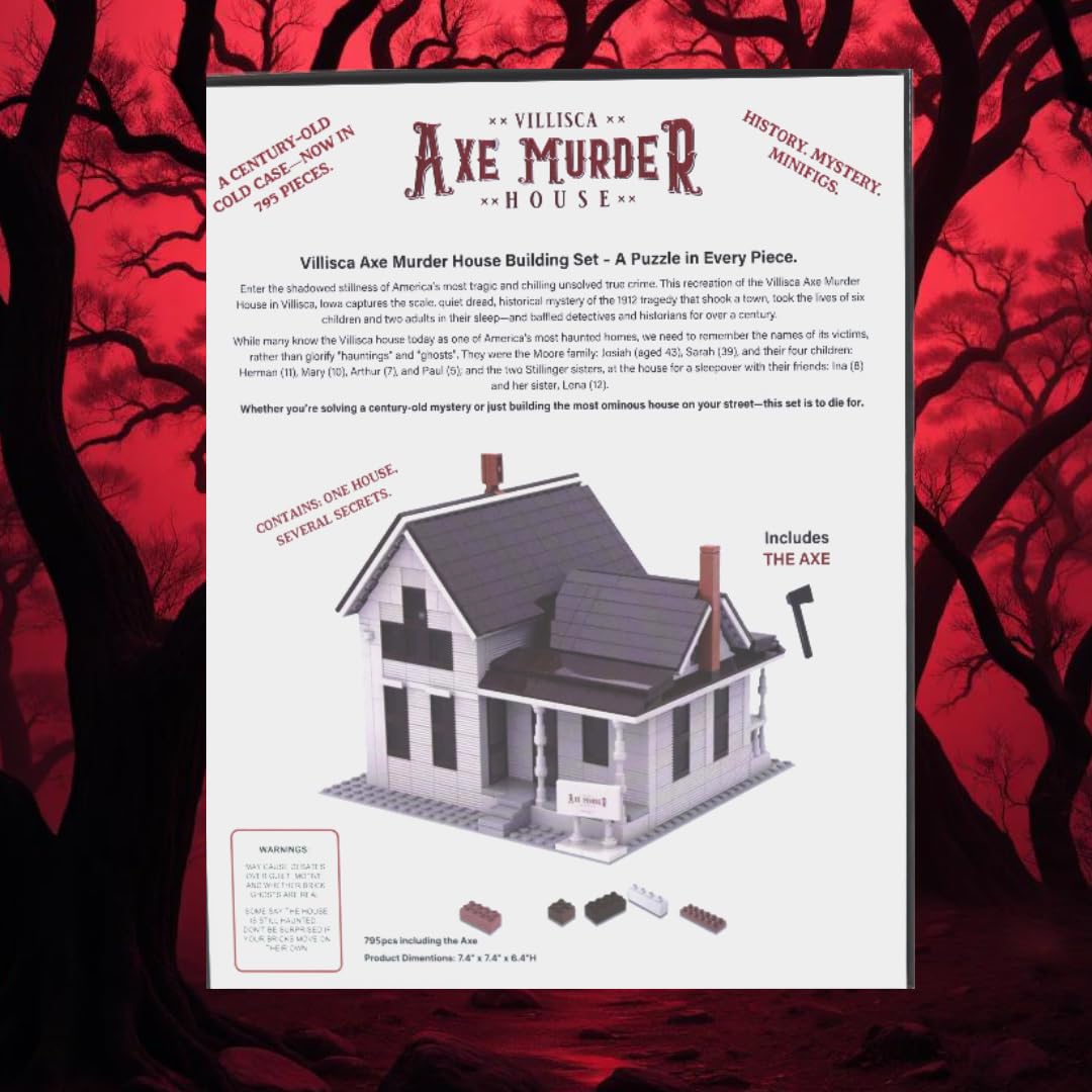 US Ghost Adventures Villisca Axe Murder House Complete Building Block Set, Historic Crime Scene Model Kit, 795 Pieces, Ages 13+, 7.4 x 7.4 x 6.42 Inches