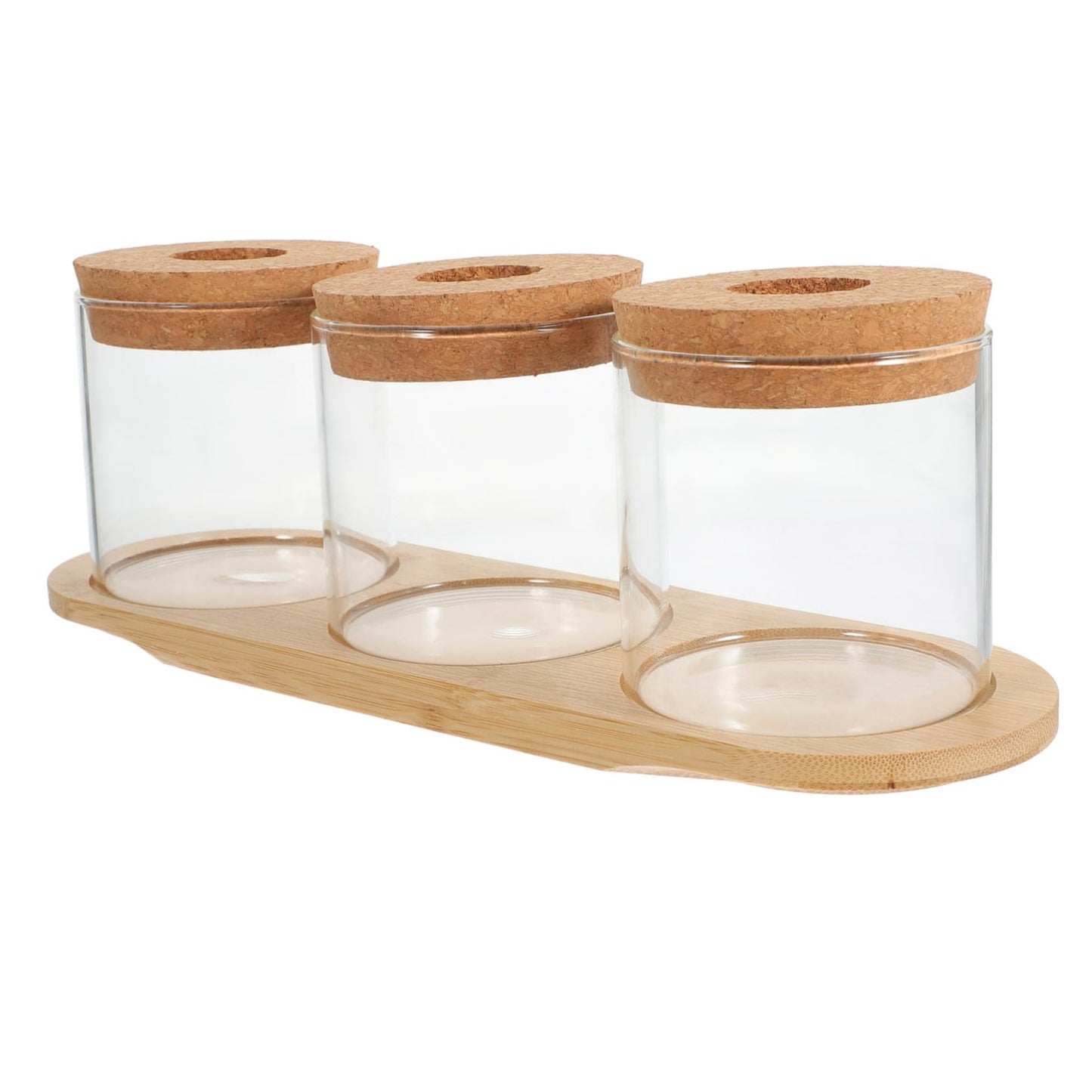HEMOTON 3-Piece Glass Plant Terrarium Set with Bamboo Stand Hydroponics Planter for Indoor Succulents and Air Plants Decorative Tabletop Vases