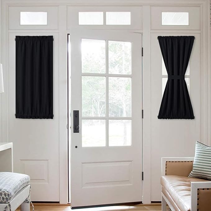 NICETOWN Blackout Sidelight Panel Curtain - Thermal Insulated Half Window French Door Blind Shade RV Curtains, Classroom Door Shade for Privacy (1 Panel, 25W by 40L Inches, Black)