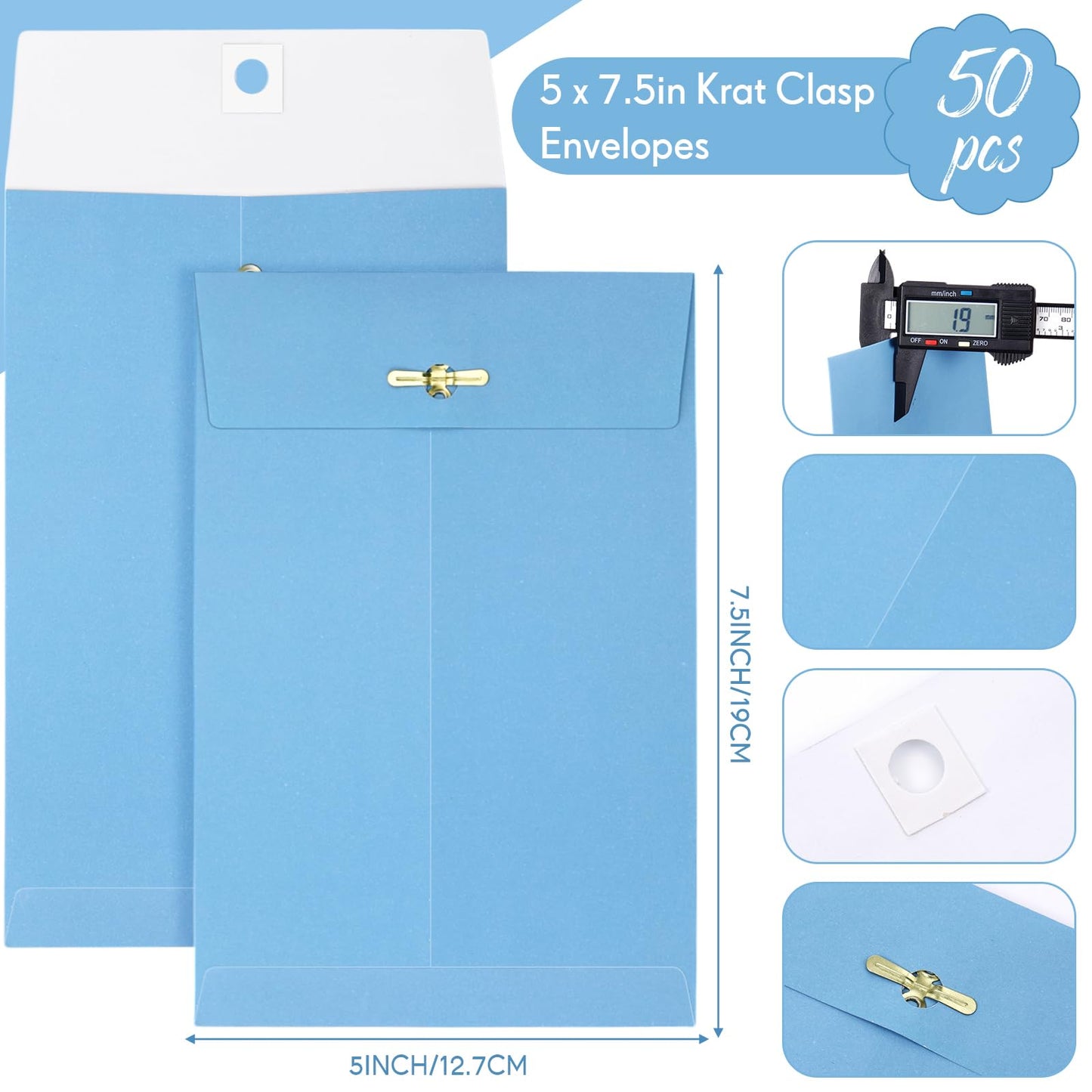 Teling 50 Pcs 5 x 7.5 Manilla Envelopes Clasp Kraft Catalog with Closure for Storing Mailing 28 lb Kraft Envelope Paper for Office Document School Business Home(Blue)