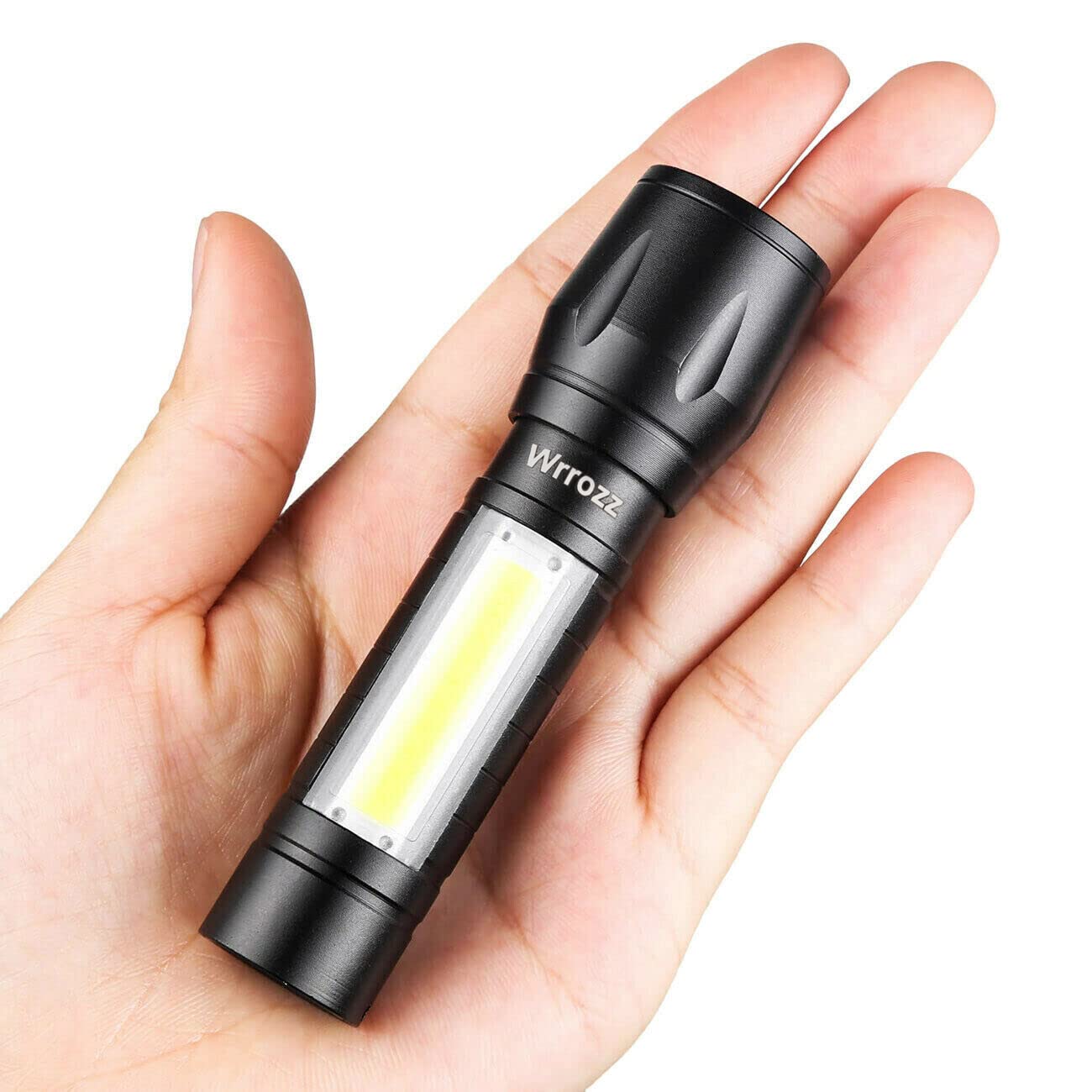 Wrrozz Led Flashlight Rechargeable USB Torch Mini Small Light Super Bright Handheld Tiny Portable Pocket Keychain Flash Light with COB Side Searchlight High Lumens Zoomable Emergency Camping 2 Pack