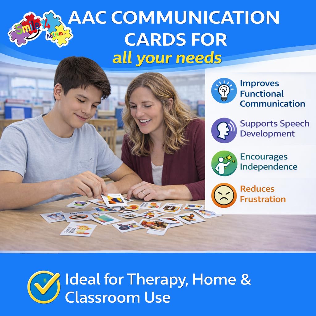 Smile4Autism Small 1.5"x1.5" Loose Visual Picture Cards, Receptive and Expressive Language, Speech Articulation Therapy, ASD, ADD, ADHD, Apraxia, & Stroke Patients. (Cartoon Icons 162 Pcs, Laminate)