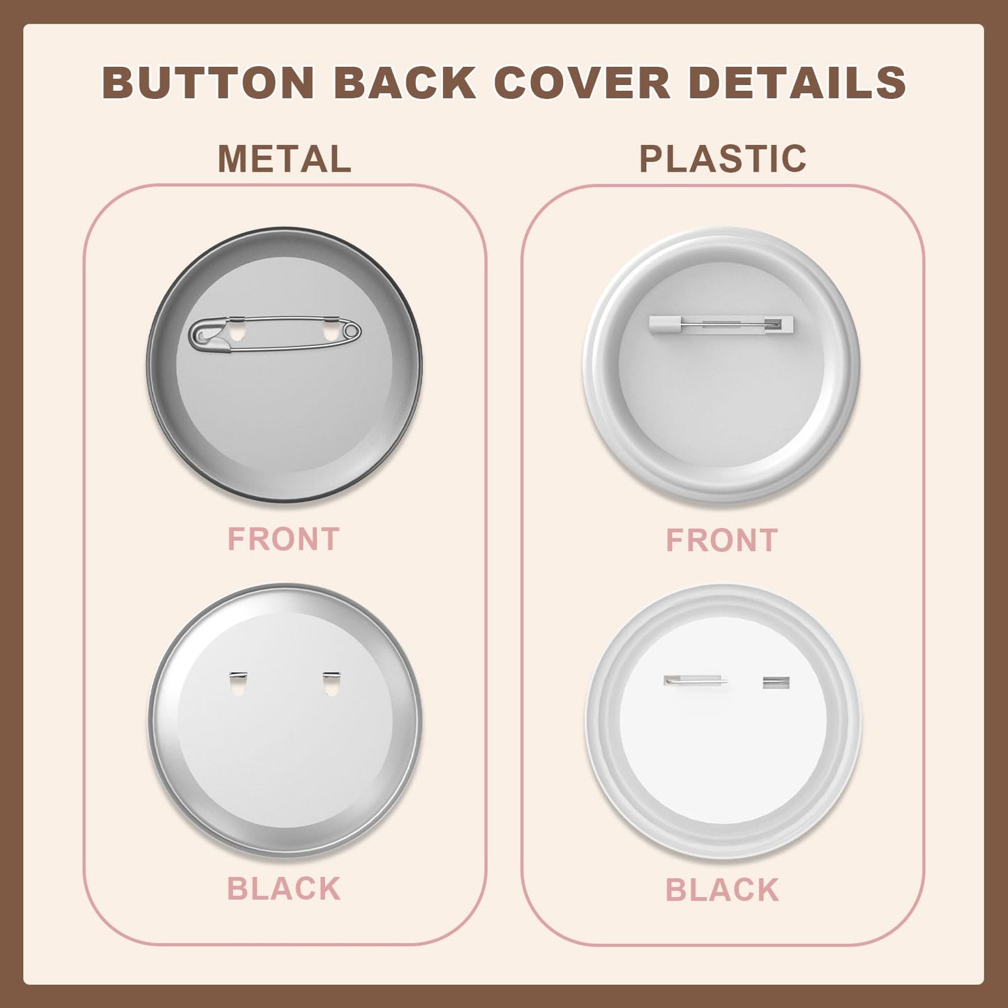 Yunziling 200 Sets 58mm/2.28 inch Button Supplies Button Parts for Buttons Maker Machine, 100 Pcs Plastic Backing Pins & 100 Pcs Iron Backing Pins, Including Metal Covers, Clear Films & Blank Papers