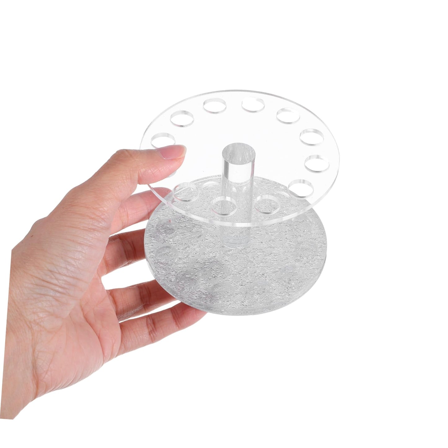 Healeved Round Nail Art Pen Holder Silver Transparent Stand for Nail Brush Tools Durable and Portable Uv Gel Painting Accessory Prevents Mess and Clutter Work Desk