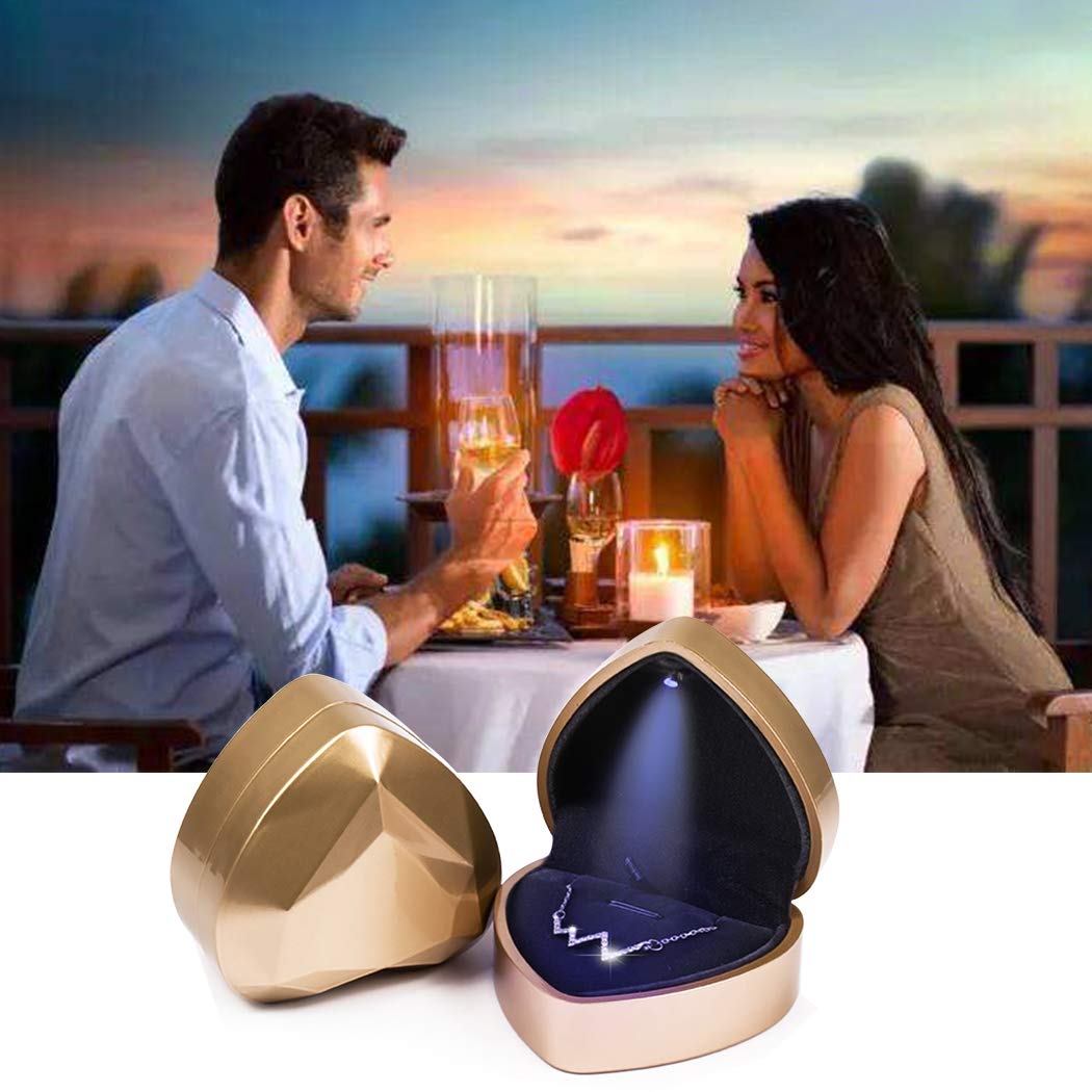 iSuperb Pendant Necklace Box Heart Shape Jewelry Gift Box Bracelet Case for Valentine's Day Anniversary Wedding Engagment Christmas (Golden)