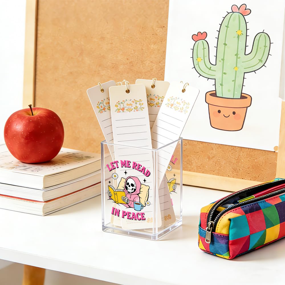 MGLZXLU Let Me Read In Peace Acrylic Pencil Pen Holder Cup, Reading Book Club Makeup Brush Storage Organizer, Cute Bookish Desk Accessories Holder Gifts for Daughter Reader Librarian Teacher Holders