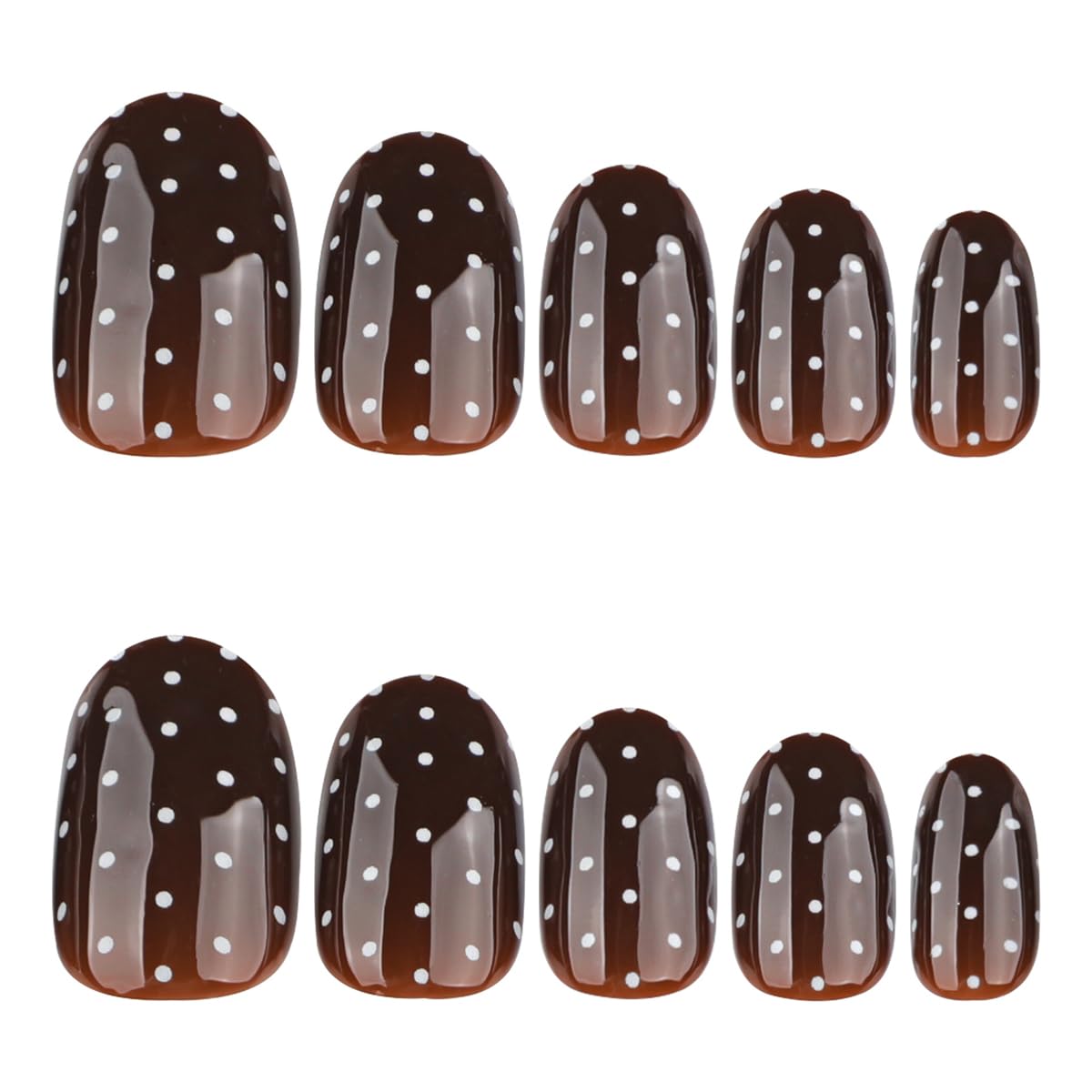 Brown Press on Nails Short Oval Fake Nails White Polka Dot Design Full Cover Glossy Glue on Nails for Women 24PCS