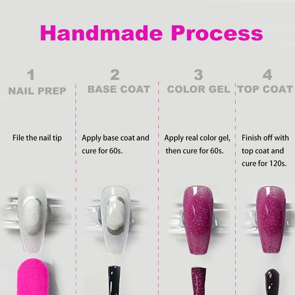 Redykat Handmade 24PCS Color Changing Glossy Coffin Press On Nails, Salon Quality Nail art, Extra Long Acrylic Fake Nails, False Nails, Home Quick Manicure……… (thermochromic magenta)