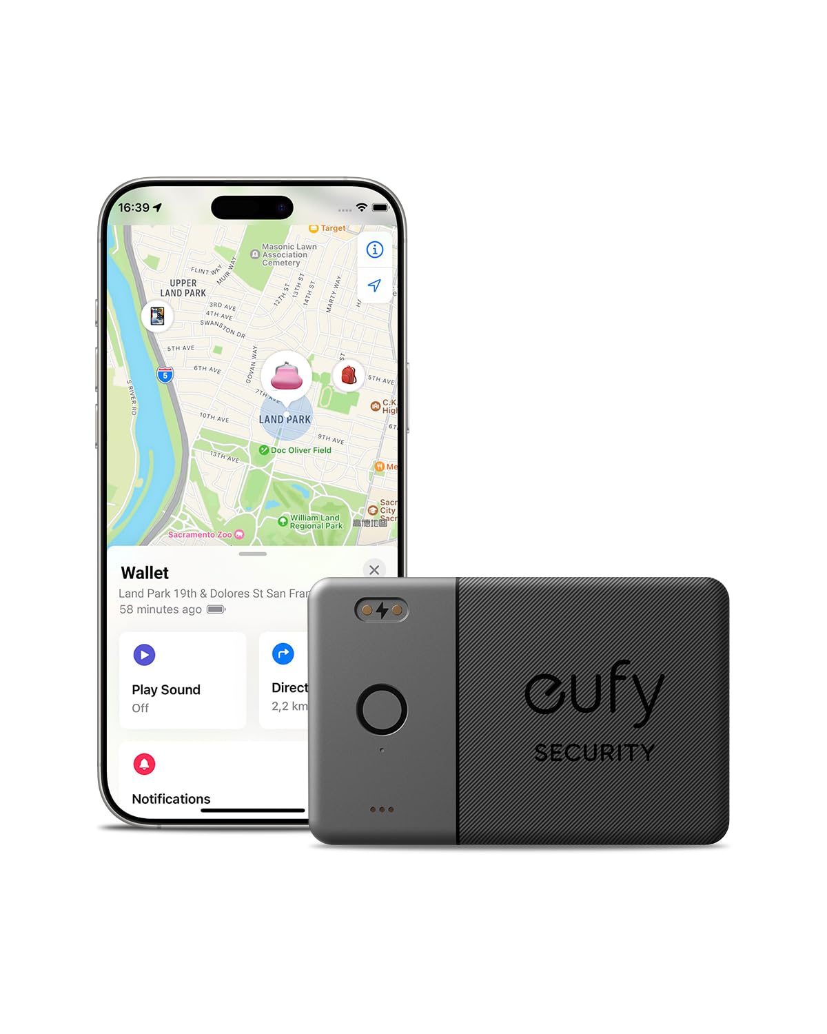 eufy Security SmartTrack Card E30 (Black, 1-Pack), Rechargeable, Works with Apple Find My (iOS Only), Bluetooth Tracker, Perfect for Wallet, Passport, and Laptop, Water Resistant
