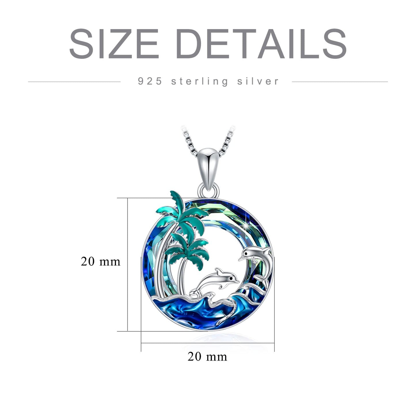PROESS Dolphin Necklace Sterling Silver Palm Tree Pendant Necklace With Blue Crystal Ocean Wave Jewelry Gift For Women