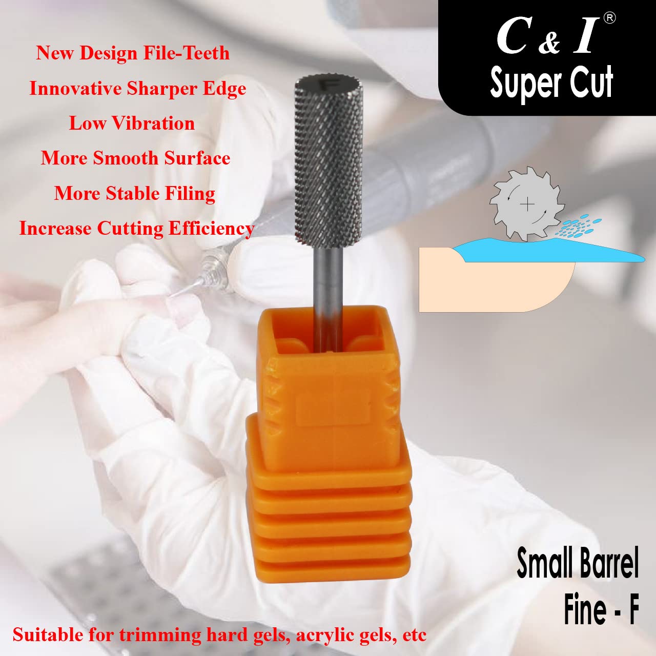 Super Cut Upgrade Edition, Small Barrel Nail Drill Bit for Electric Manicure Drill Machine, Remove the Nail Gels, Acrylic Gels, or Dip Powder (Fine -F)