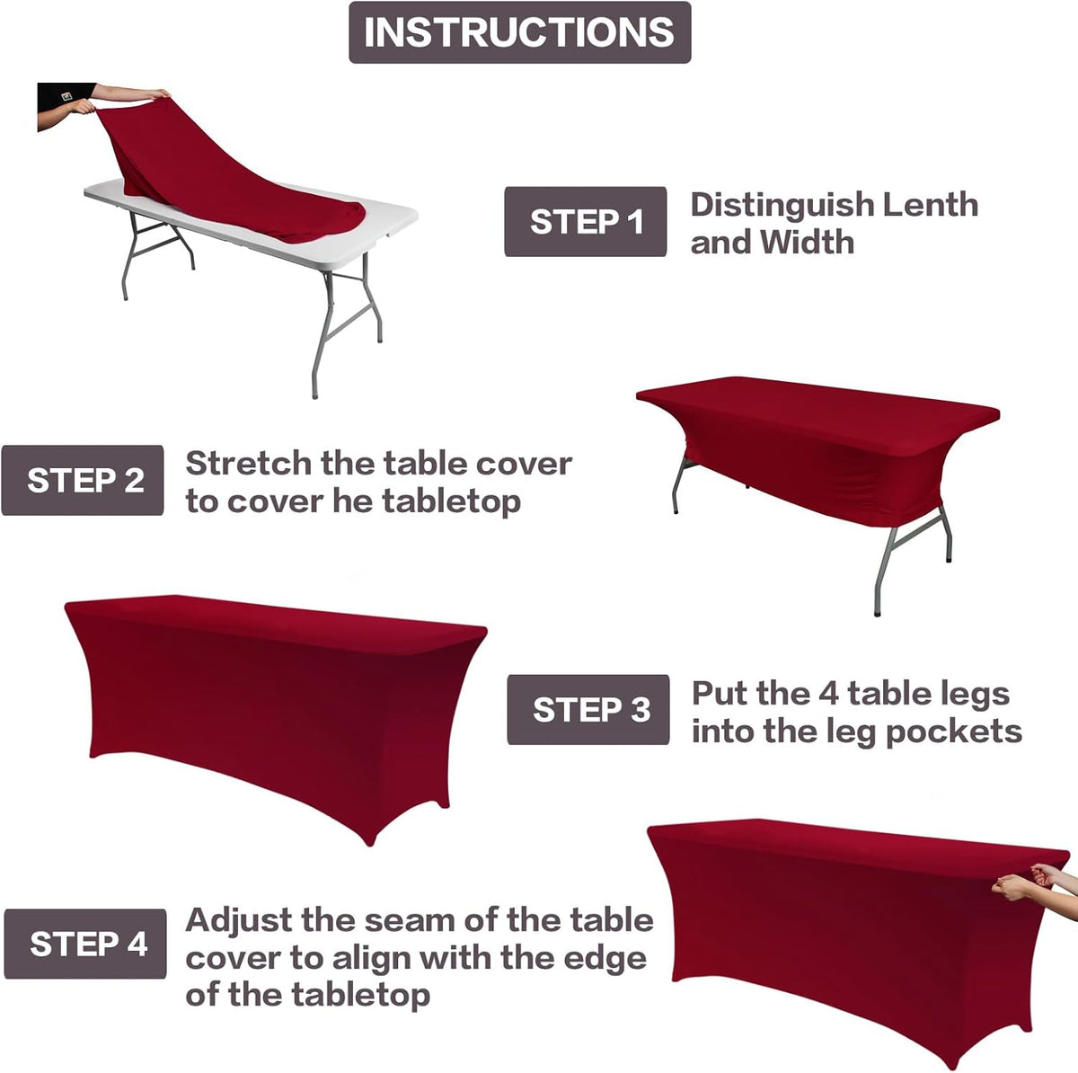 IVAPUPU 6FT Table Cloth for Rectangular Fitted Events Stretch Burgundy Table Covers Washable Cover Spandex Tablecloth Protector for Party, Wedding, Cocktail, Banquet, Festival
