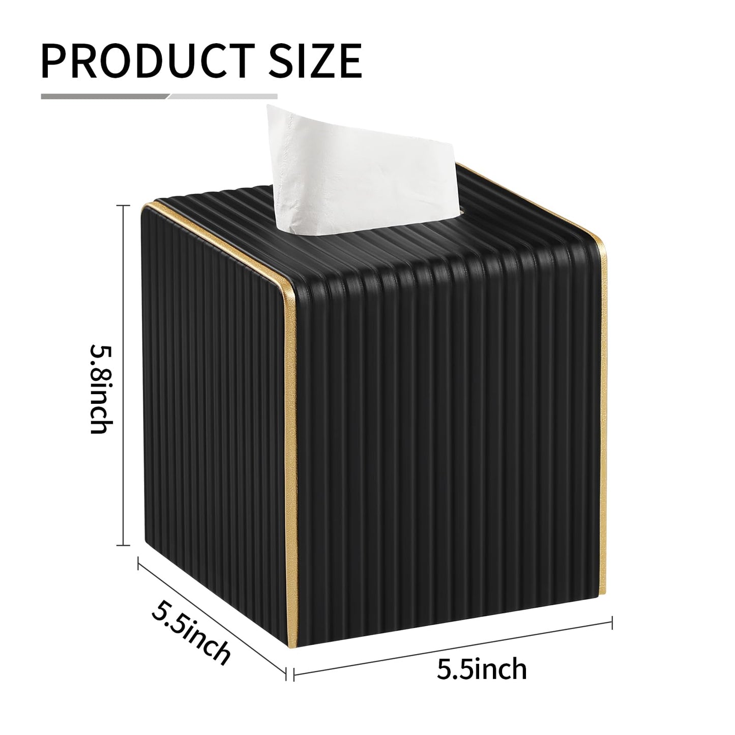 Square PU Leather Tissue Box Cover with Magnetic Closure, Decorative Tissue Holder & Storage Container for Bedroom, Living Room, Dining Room, Bathroom, Countertop, Desk & Office (Black)