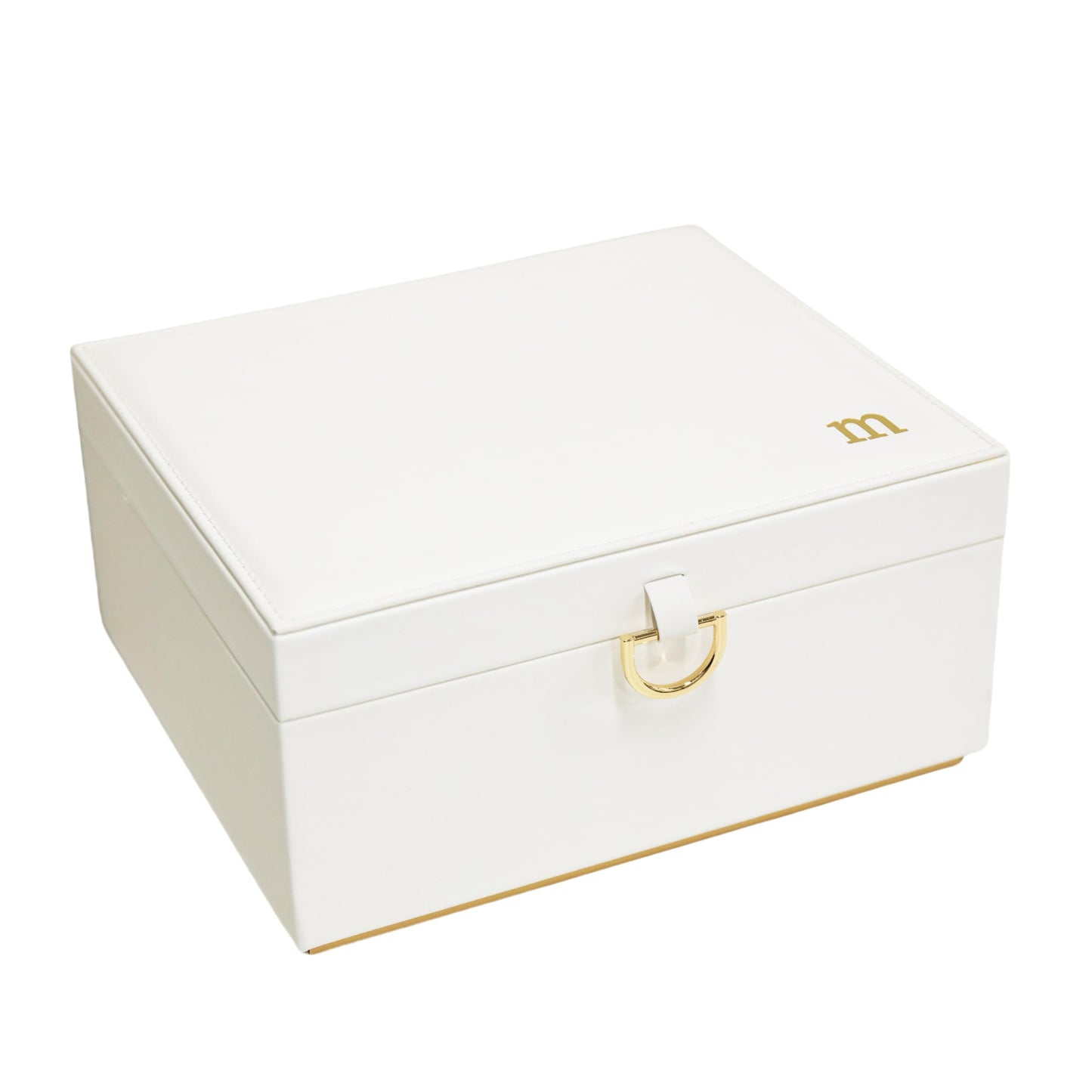 COLLECTIVE HOME - Monogram Jewelry Box with Mirror, Custom Gold Letter Engraving, Elegant Jewelry Organizer with Removable Tray, Gift for Mother’s Day, Girlfriend, Birthday (m)