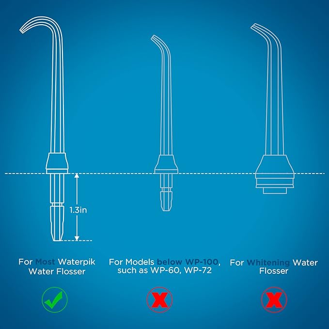 Replacement Heads for Waterpik, Replacement Picks for Water Pik Water Flosser (8 Implant Denture Tips + Storage Case + Travel Case)