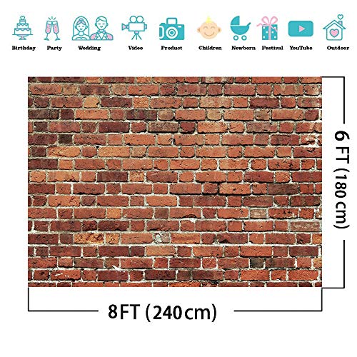 AIIKES 8x6FT Red Brick Wall Photography Backdrop Thin Vinyl Photo Backdrops Background Baby Birthday Party Wedding Graduation Home Decoration Photo Booth Studio Prop Banner 11-506 - size: 8x6ft