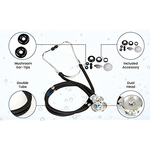 Primacare DS-9295-BK 30" Sprague Rappaport Style Stethoscope for Doctors, Nurses and Medical Students, First Aid Professional Dual Head Cardiology Kit for Men, Women and Pediatric, Black