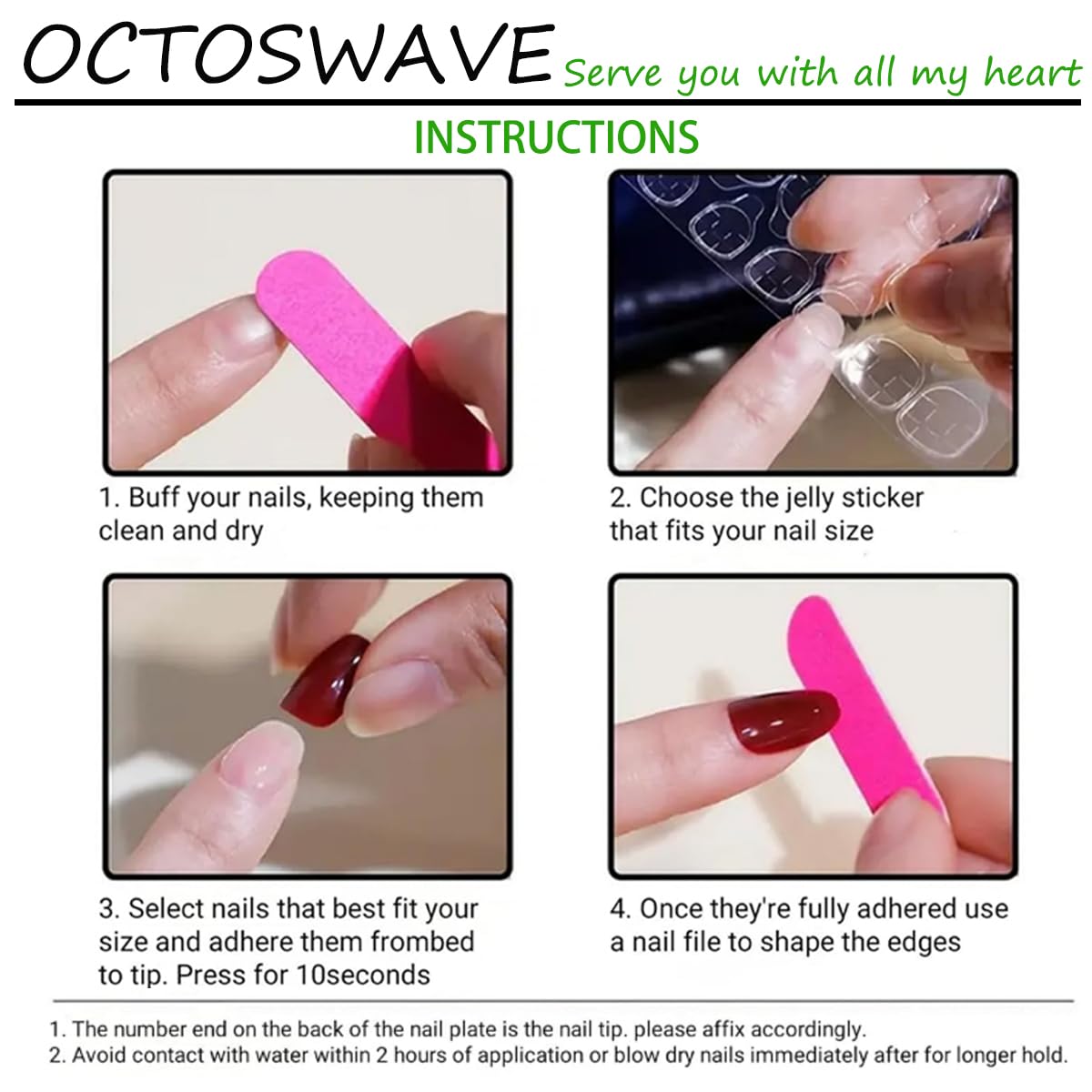octoswave Medium Almond Press on Nails French Tip Fake Nails Artificial Nail Black with Love Stick on Nail for Women 24pcs