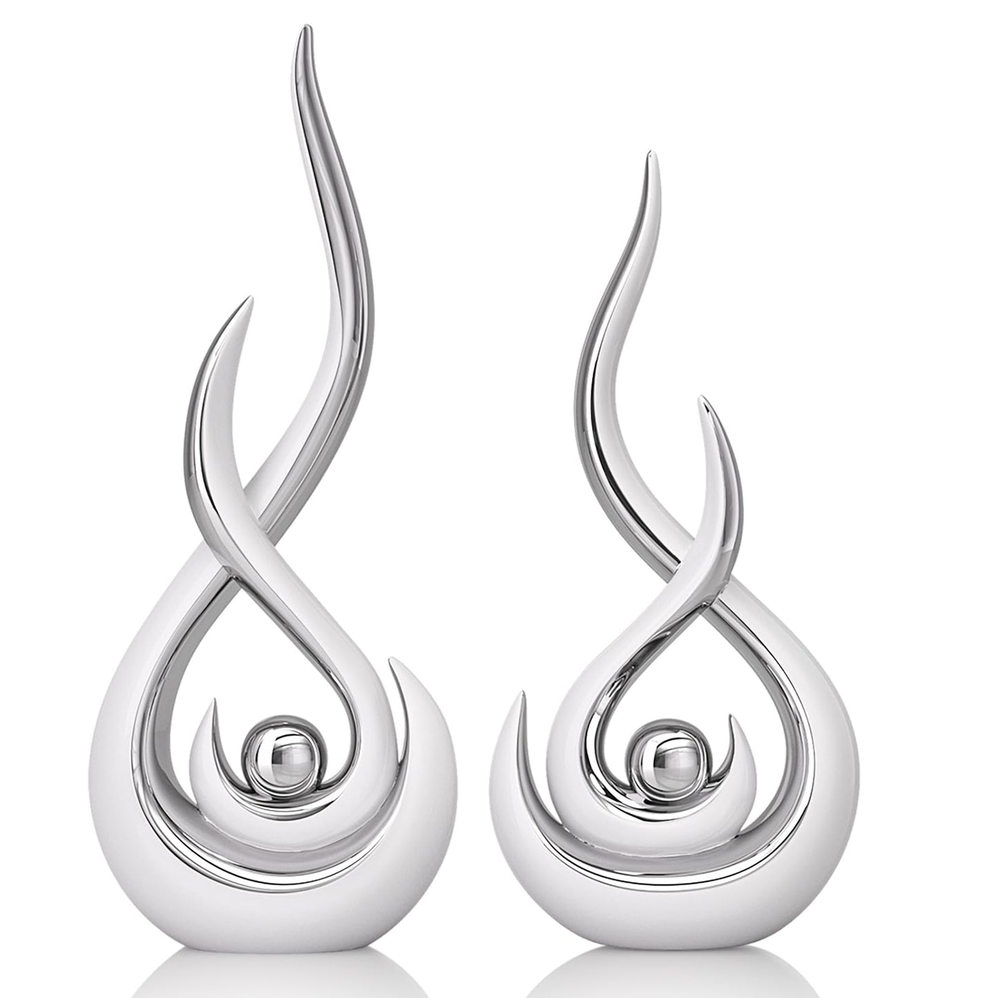 Modern Abstract Art Home Decor Accent,Contemporary Statues Coffee Table Decor for Living Room,Table Centerpieces for Dining Room,Ceramic Sculptures Knick Knacks for TV Stand Show Piece (White Silver)