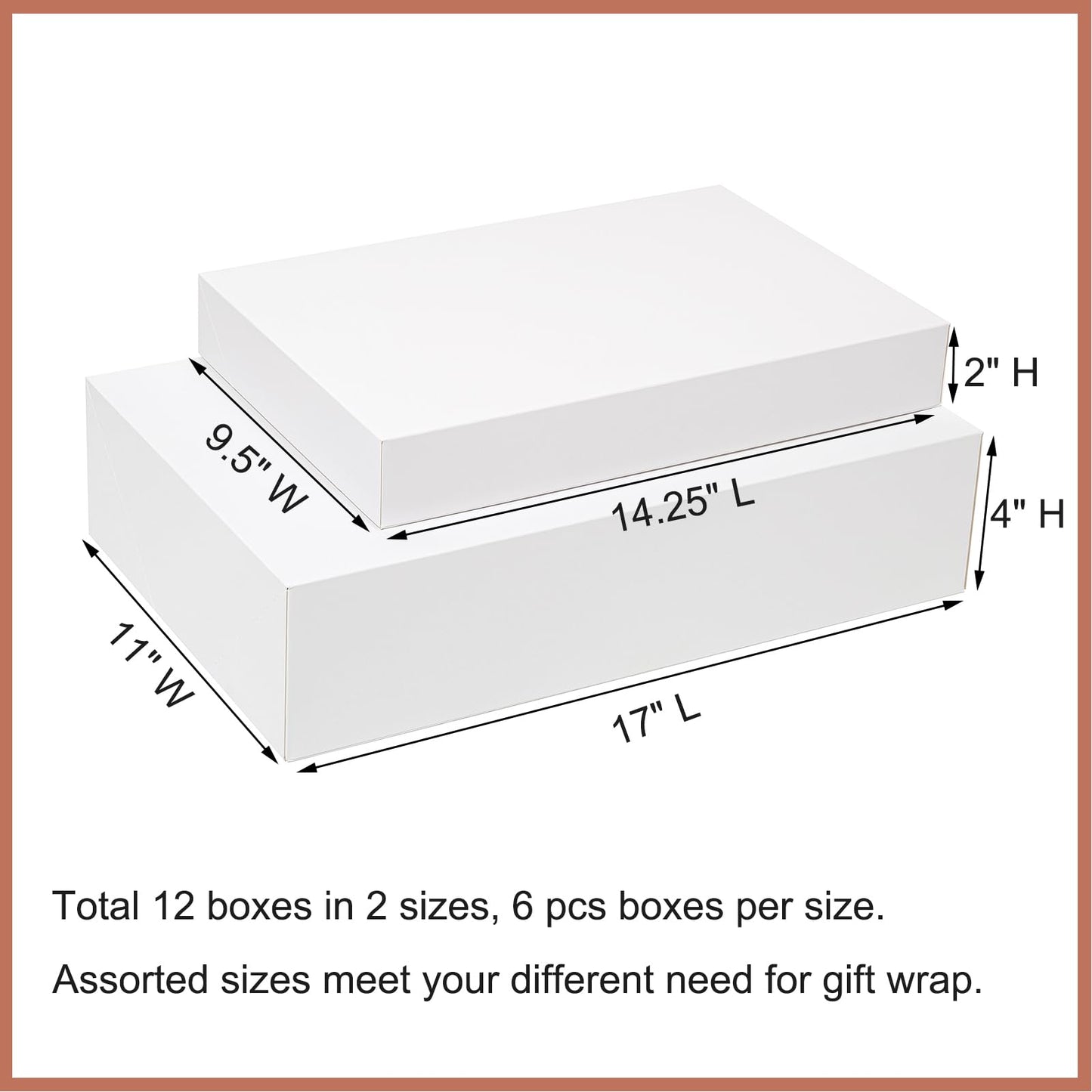 Mefleet 12 Pack Gift Boxes with Lids Assorted Sizes - 6 Large 17" (4" Deep) & 6 Medium 14" (2" Deep) White Shirt Clothes Robe Sweater Box for Wrapping Christmas Presents, Holidays Gift