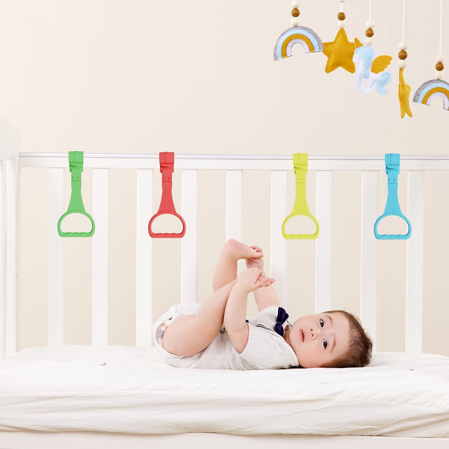 8Pcs Pull Up Rings - Baby Walking Exercises Assistant - Bed & Crib Stand Up Rings (4 Colors)
