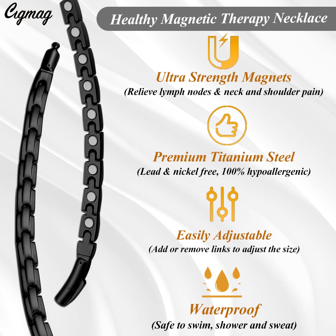 Cigmag Magnetic Necklace - Titanium Necklace for Men Women Stainless Steel Ultra Strength Magnets - with Adjustable Sizing Tool and Present Box