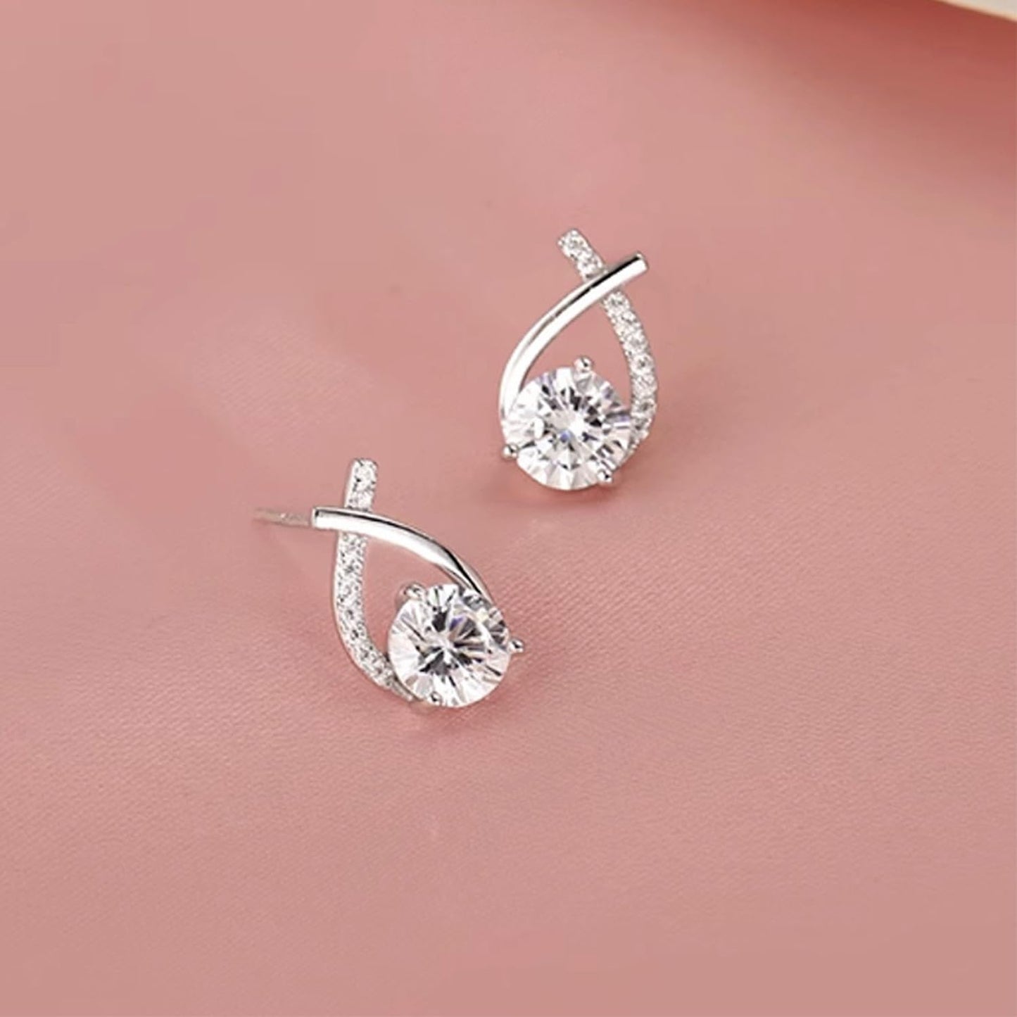 GLMOCM Lymphvity Germanium Earrings: Silver Zircon Modern Hoops Dangle Earrings
