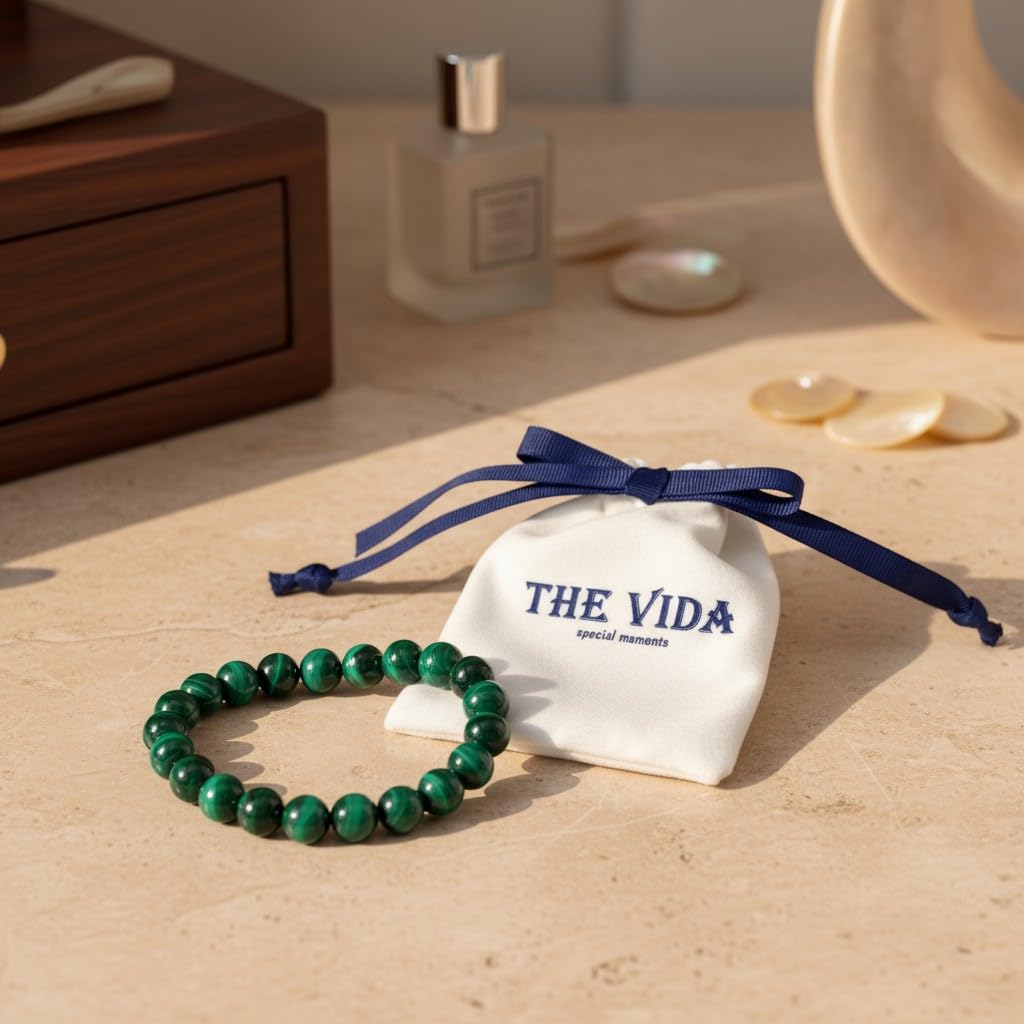 The Vida Handmade AAA+ Quality Crystal Stretch Elastic Bracelet - Nature Gemstone - Jewelry Gift - Holiday Gift - For Women & Men (Malachite)