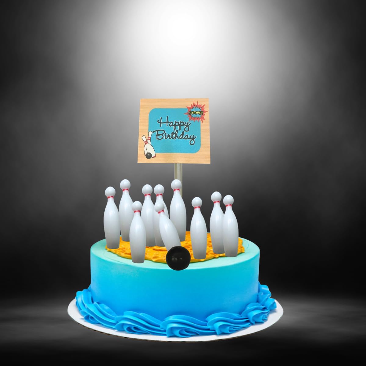 Bowling Happy Birthday Banner and Mini Miniature Bowling Pins Cake Decoration Cake Topper