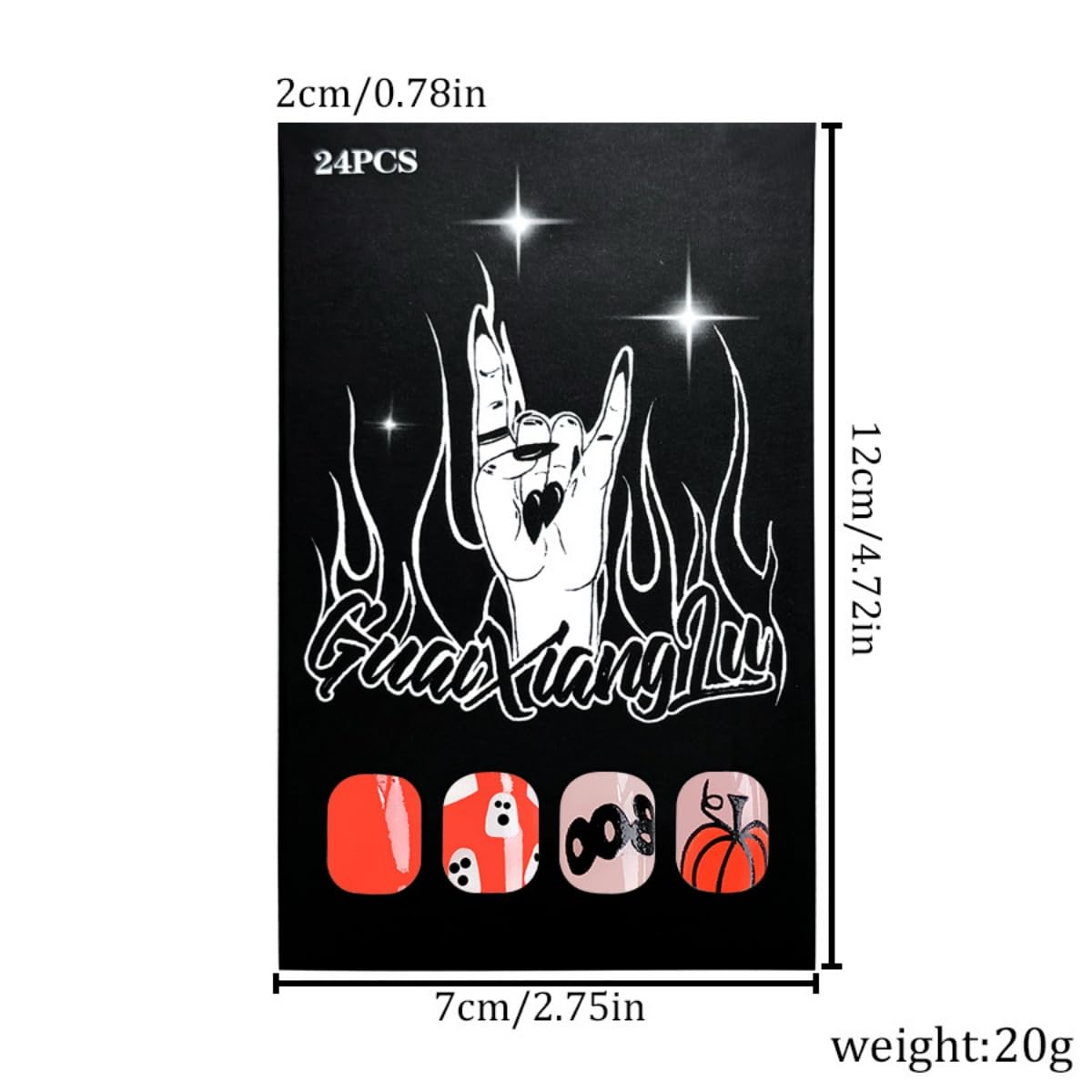 Halloween Press on Nails Short Square Fake Nails Ghost Pumpkin Bat Design Stick on Nails Orange Black False Nails Glossy Full Cover Acrylic Glue on Nail for Women Nail Art Decoration 24Pcs