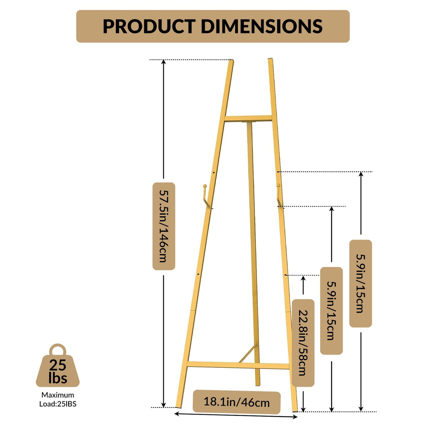 Garvee 2 Pack Welcome Sign Stand, 57.5" Display Easel Stand for Sign with Adjustable Height Chain, Heavy Duty Art Easel for Paintings, Posters, Baby Showers, Birthday Parties, Gold
