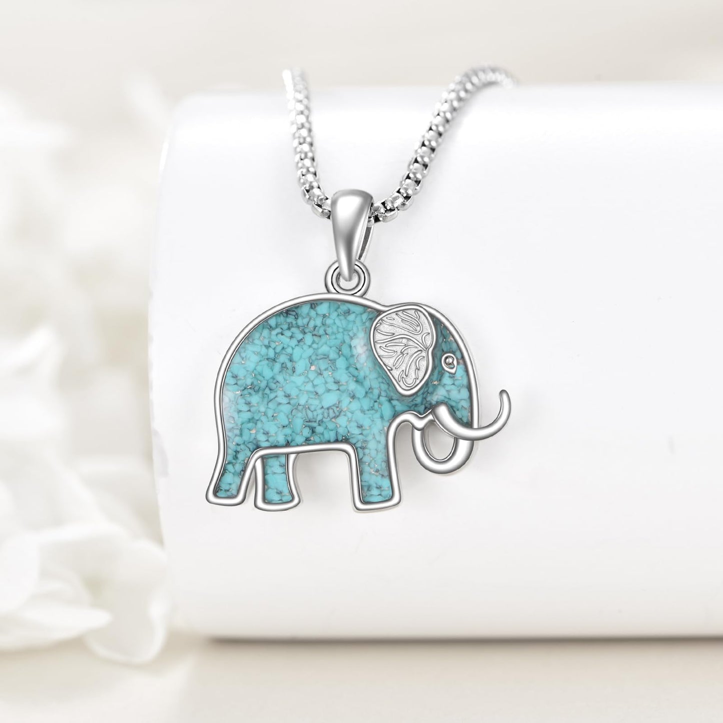 HKPATOP Elephant Necklace 925 Sterling Silver Turquoise Elephant Pendant Animal Jewelry Gift for Women Men
