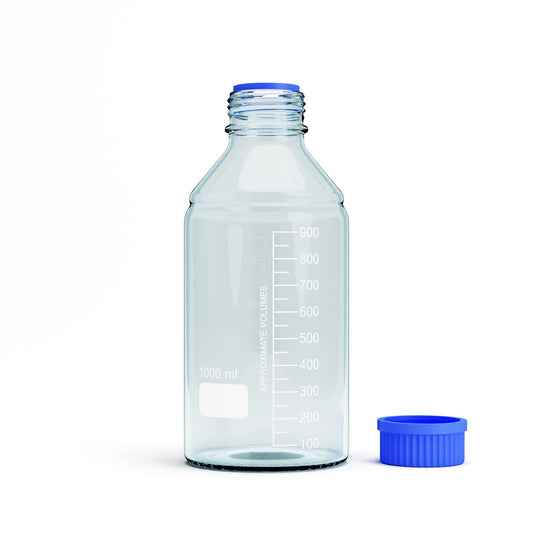 MorexLab 1000ml Storage Glass Bottles – 2pcs Round Media Storage Bottle – Borosilicate Glass Bottles – Safe Probe Storage Glass Storage Bottles with GL45 Blue Screw Cap (1000ml - 2pcs)