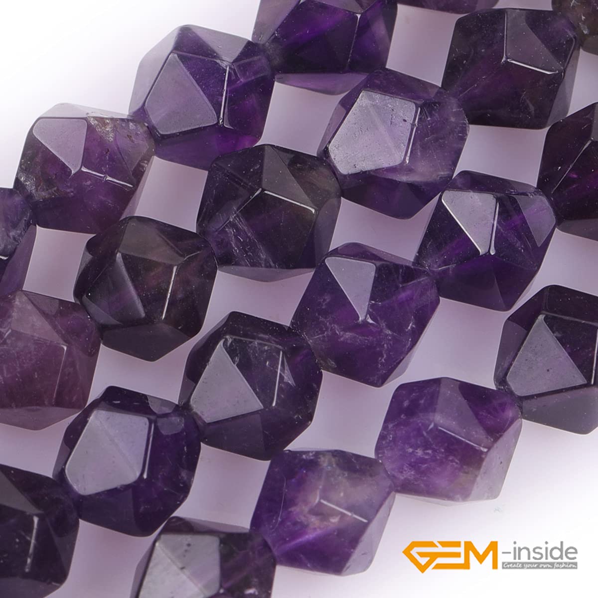 GEM-Inside Natural 8mm Amethyst Gemstone Loose Beads Faceted Purple Square Cambay Crystal Energy Stone Power for Jewelry Making 15"