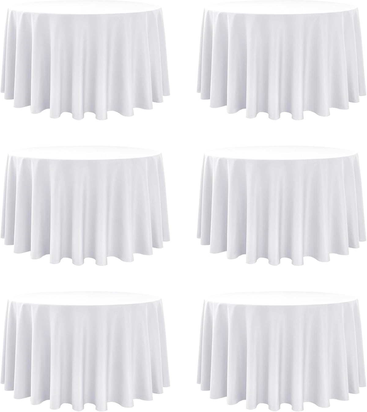 6-Pack White Round Tablecloths, 120 Inches, Stain-Resistant Polyester for 5-6 Ft Round Tables - Washable Table Covers for Weddings, Banquets, Birthday, Parties, Events