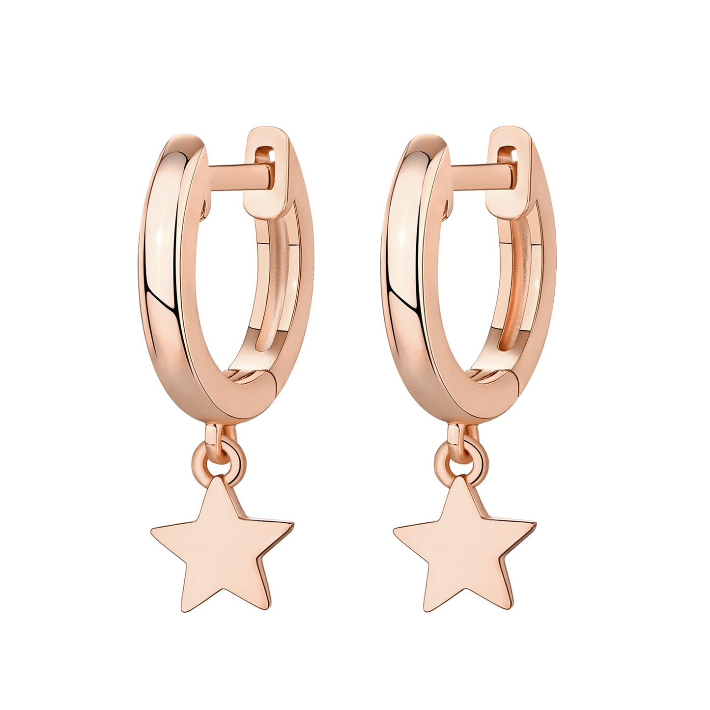 PAVOI 14K Rose Gold Plated 925 Sterling Silver Post Celestial Dangle Huggie Hoop Earrings For Women - Trendy Star Hoop Earrings - Small Hinged Huggies