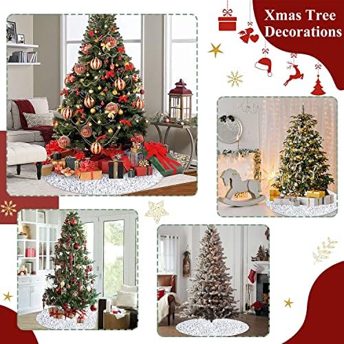 Velvet Christmas Tree Skirt White and Silver Sequin Tree Skirt 21 Inch Round Tree Mat Luxury Embroidered Sequined and Velvety Xmas Tree Skirts Sparkly Skirt for Small Tree Christmas Holiday Decor