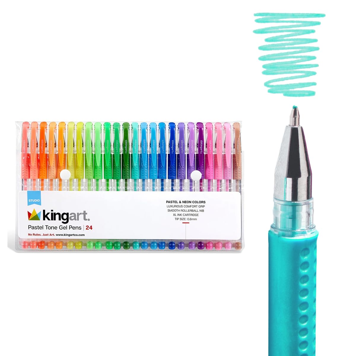 KINGART Gel Pens, Pastel Tone Colors, Non-Toxic, All Ages, Smooth Rollerball Tip, Luxurious Comfort Grip, 24 Count