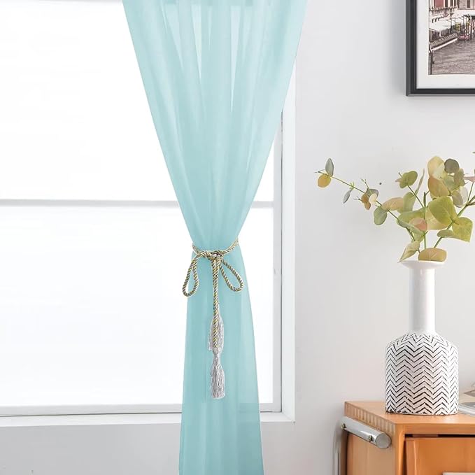 SpaceDresser Basic Rod Pocket Sheer Voile Window Curtain Panels Sky Blue 1 Pair 2 Panels 52 Width 108 Inch Long for Kitchen Bedroom Children Living Room Yard（Sky Blue, 52W x 108L）