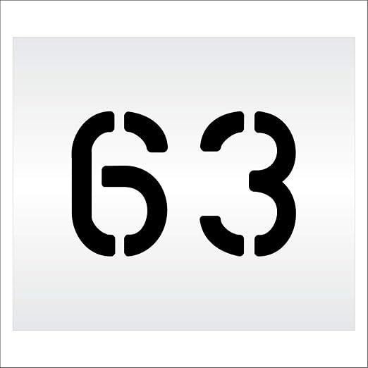 Pavement, Curb, and WheelStop Stencils - 6 inch Double Number Stencil - (63) - 6" x 9" x 1/16" (63 mil) - Light-Duty