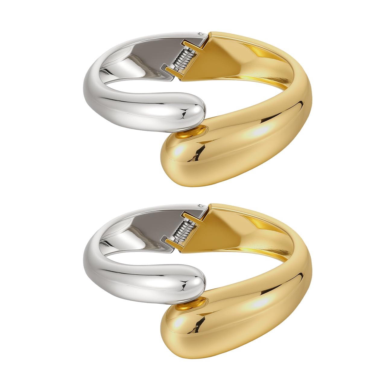 Emibele Cuff Bracelet Stack, 18K Gold-plated Open Bangle Bracelet with Teardrop Design, Hinged Gold Cuff Bracelets for Women, 2 Pack