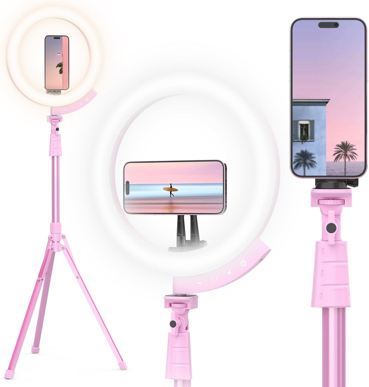 UBeesize Upgraded 12'' Ring Light with 62'' Tripod Stand and Magnetic Phone Holder,LED Selfie RingLight for iPhone with Remote,Circle Light for Tiktok/YouTube/Photography/Makeup/Live Stream Pink
