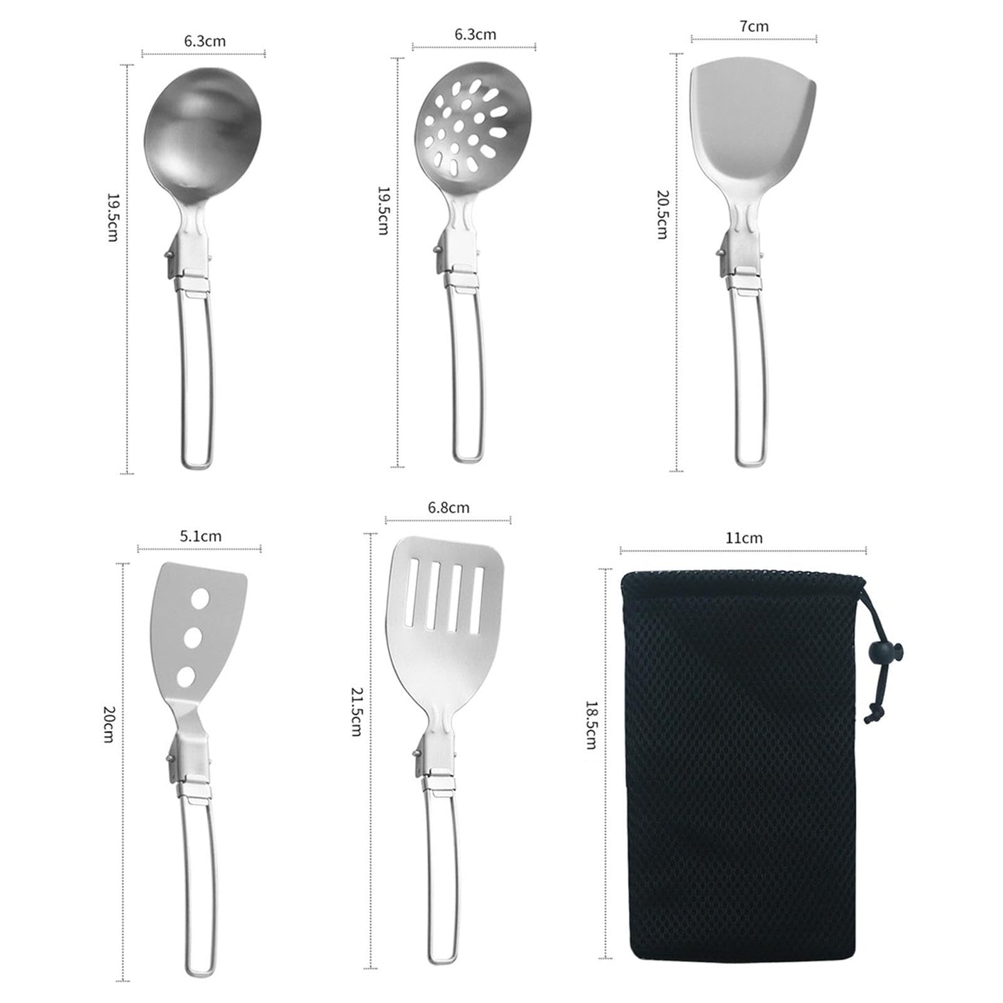 Esquirla 6Pcs Camp Cooking Utensil Set,Outdoor Kitchen Gear, Foldable Cooking Organizer Metal Camping Kitchen Utensil Set, Cookware Kit for Camp RV, BBQ