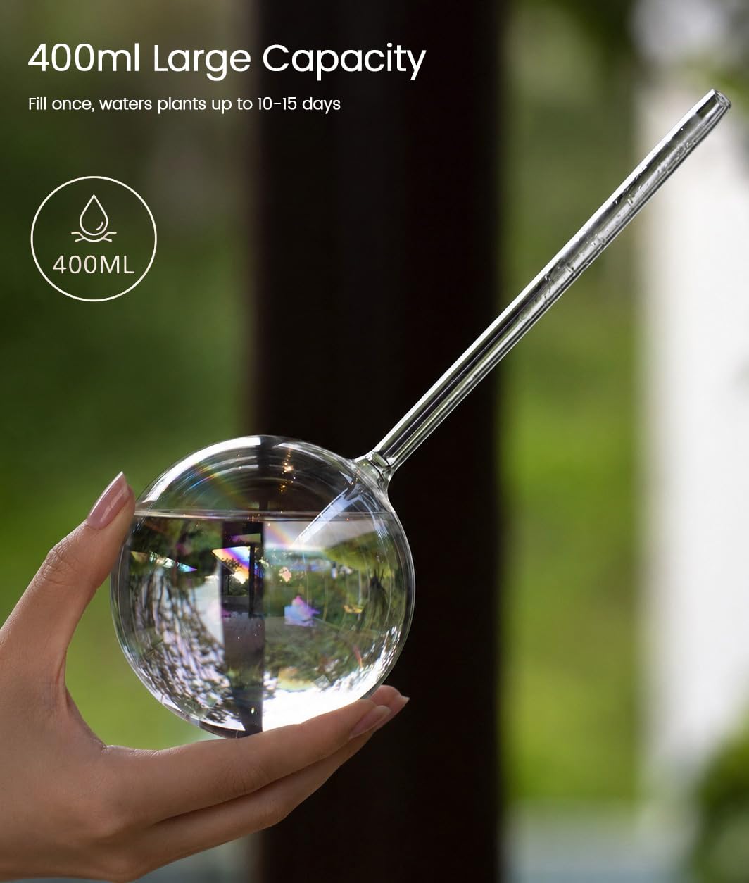 2Pack Iridescent Glass Self Watering Globes for Plants, 14 fl oz Automatic Plant Watering Bulbs Decorative Glass Plant Waterer