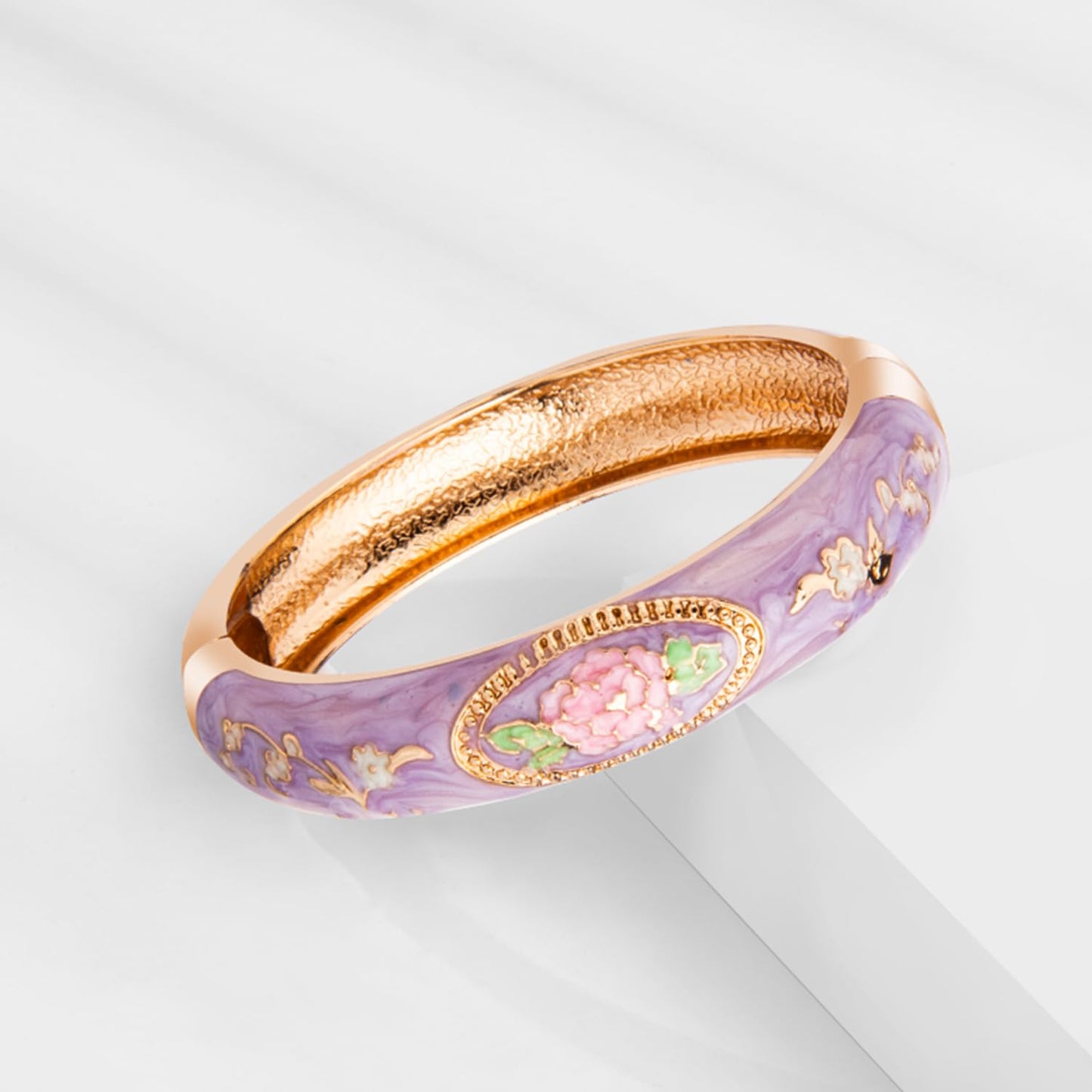 UJOY Colors Handcraft Jewelry Cloisonne Bracelet Enamel Floral Spring Hinged Womens Bangles Gifts Box 55C58-55A100 Purple