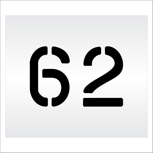 Pavement, Curb, and WheelStop Stencils - 6 inch Double Number Stencil - (62) - 6" x 9" x 1/16" (63 mil) - Light-Duty
